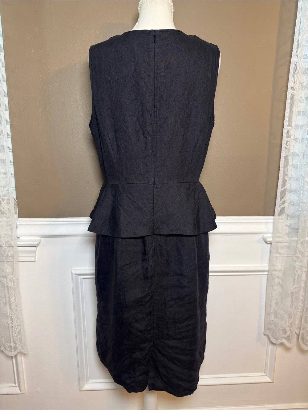 J.Crew Black 100% Linen Peplum Sheath Dress Size 12 Classic Office